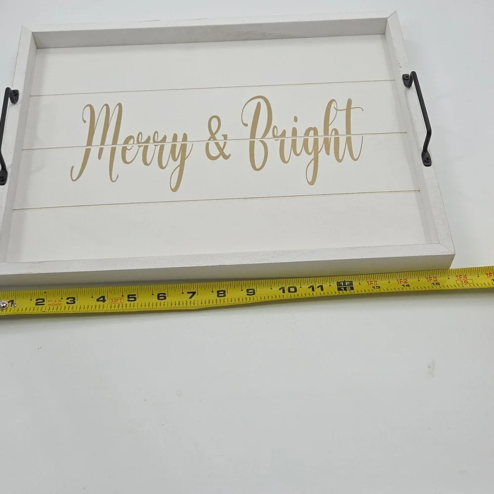White Tray with Gold 'Merry & Bright' Text